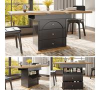 Matteo Black Extendable Dining Table With Hidden Storage, Mdf, 110-140Cm, For 4-6 People - Space-Saving Kitchen & Living Room