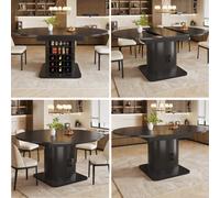 Matteo Black Extendable Dining Table With Hidden Storage, Wine Rack & Multifunctional Design For Small Spaces