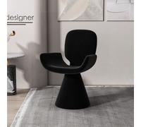 Matteo Black Fabric & Metal Swivel Dressing Table Stool - 360-Degree Rotatable Vanity Chair