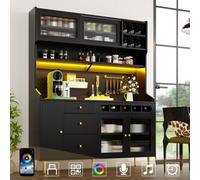 Matteo Black Freestanding Highboard Cabinet With Smart Led Lights, Adjustable Shelves & Wine Rack