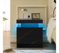 Matteo Black Gold Led Bedside Table With 2 Drawers - Modern Nightstand & End Side Table