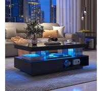 Matteo Black High Gloss Coffee Table With Smart Led Lighting & Storage - 95X50X42.5Cm