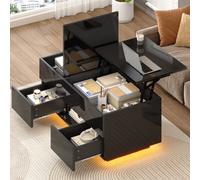Matteo Black High Gloss Lift-Top Coffee Table With App-Controlled Led Lights & Storage