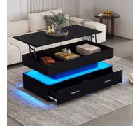 Matteo Black Hydraulic Lift Top Coffee Table With Rgb Led Lights And Storage Drawers