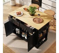 Matteo Black Kitchen Island Storage Trolley With Foldable Worktop, Integrated Power Strip, Drawers & Wheels - Mdf