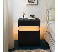 Matteo Black LED Nightstand with Acrylic Board & 3 Drawers for Bedroom Matteo Black