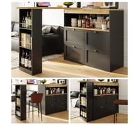 Matteo Black Mdf 360-Degree Swivelling L-Shape Sideboard Cabinet With 4 Drawers & Open Shelves