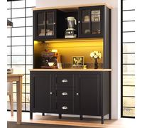 Matteo Black MDF Tall Sideboard Kitchen Cabinet with LED, 4 Doors, 3 Drawers Matteo Black