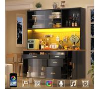 Matteo Black Modern 171Cm Highboard Cabinet With App-Controlled Led Lighting & Adjustable Shelves For Living/dining