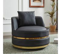 Matteo Black Modern 360° Swivel Barrel Accent Chair with Gold Trim Matteo Black
