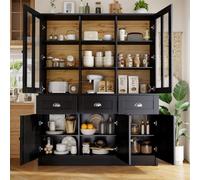 Matteo Black Modern Tall Storage & Display Cabinet, 175Cm H, Adjustable Shelves & Sliding Doors For Living Room, Kitchen & Dining
