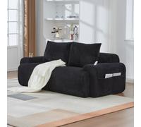 Matteo Black Modular 2-Seater Corduroy Sofa With Built-In Cupholders & Storage Pockets