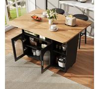 Matteo Black Multifunctional Folding Kitchen Island With Storage, Mobile Serving Trolley & Expandable Dining Table