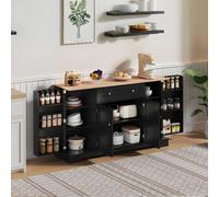 Matteo Black Multifunctional Kitchen Sideboard Cabinet 138Cm With Adjustable Shelves & Anti-Tip Protection