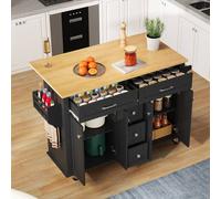 Matteo Black & Natural Kitchen Island Trolley, Foldable Top, Storage Matteo Black