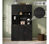 Matteo Black Sideboard & Dining Cabinet With Integrated Power, Usb, Wine Rack & Adjustable Shelves, 175Cm Tall