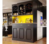 Matteo Black Tall Kitchen Buffet Cabinet - LED Lighting, 3 Doors & 3 Drawers Matteo Black