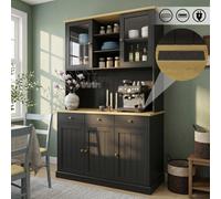 Matteo Black Tall Kitchen Sideboard Cabinet With Integrated Power Outlets & Wine Rack, 191Cm