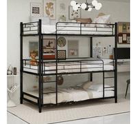 Matteo Black Three-Layer Reinforced Iron Bunk Bed - 3 Person Space Saver | Size: Single Matteo Black Single