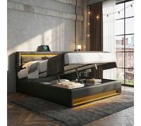 Matteo Black Upholstered Double Bed with USB Port & Storage Matteo Black Double