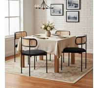 Matteo Black Velvet & Rattan Dining Chairs - Set Of 4 With Modern Metal Legs