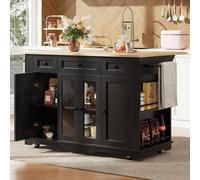 Matteo Black & White Kitchen Island Trolley With Extendable Worktop & Tempered Glass Cabinet