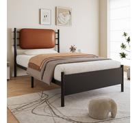 Matteo Black Wrought Iron Single Bed Frame with PU Upholstered Headboard Matteo Black Single