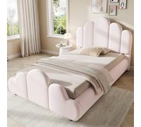 Matteo Blush Pink Velvet 3Ft Single Bed Frame With Petal Headboard & Wooden Slatted Base