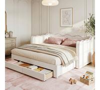 Matteo Bouclé Upholstered Daybed Sofa Bed - Beige & Pink | Size: Single Matteo Beige Single