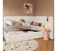 Matteo Bouclé Upholstered Single Daybed with Storage, USB & Reading Lamp in Beige Matteo Beige Single