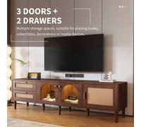 Matteo Brown 180cm TV Cabinet with Rattan Drawers, Glass Doors & LED Matteo Brown