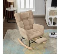 Matteo Brown Corduroy Rocking Chair With Adjustable Footrest & Headrest - Wooden Legs, Side Pocket Storage For Living Room & Nursery