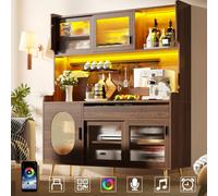 Matteo Brown Retro-Minimalist 5-Door Storage Cabinet With Led Lighting, Pegboard & Anti-Tip System, 145X39X171Cm