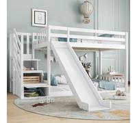 Matteo Bunk Bed With Stairs & Slide, Solid Pine Wood Frame, Children Bed With 2 Drawers In The Steps in White | Size: Double Matteo White Double