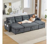 Matteo Charcoal Grey 4-Seater Corduroy Sofa Bed With Dual Chaise, Hidden Storage, Cup Holders & Usb