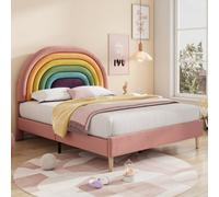 Matteo Chic Upholstered Bed 135X190 With Adjustable Headboard & Wooden Slat Support, Pink Velvet