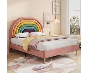 Matteo Chic Upholstered Bed 135X190 With Adjustable Headboard & Wooden Slat Support, Pink Velvet