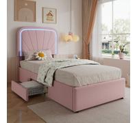 Matteo Children's 3Ft Single Upholstered Velvet Bed Frame With 2 Storage Drawers - Pink