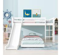 Matteo Children's Cabin Bed Frame With Slide & Ladder, Bunk Bed For Kids With Adjustable Ladder & Slide in White | Size: Double Matteo White Double