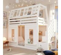 Matteo Children's House Bunk Bed - 90x190cm, LED, Storage Stairs, White | Size: Single Matteo White Single
