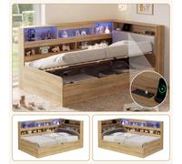 Matteo Children's Wooden Daybed - Hydraulic Storage, USB & LED - Natural | Size: Single Matteo Natural Single