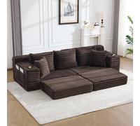 Matteo Coffee Corduroy Convertible Sofa Bed With High Backrest, Side Pockets & Cup Holders