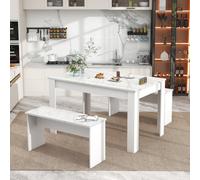 Matteo Compact Marble Dining Table Set With 2 Benches - White