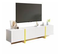 Matteo Contemporary 190Cm White Tv Unit With Gold Accents, 3 Soft-Close Doors & 2 Drawers - Wood Grain Effect