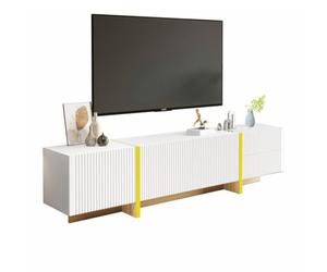 Matteo Contemporary 190Cm White Tv Unit With Gold Accents, 3 Soft-Close Doors & 2 Drawers - Wood Grain Effect