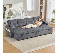 Matteo Contemporary Dark Grey 4-Seater Fabric Sofa Bed With Dual Chaise, Hidden Storage, Cup Holders & Usb-C Port