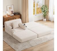 Matteo Corduroy Sleeper Chair With Ottoman - Convertible Sofa Bed, High Back, Cup Holders & Storage Pockets, Beige