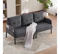 Matteo Corduroy Upholstered Loveseat Sofa with Side Pockets in Charcoal Matteo Charcoal
