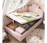 Matteo Crown-Shaped Velvet Daybed - Hydraulic Storage Sofa Bed - Pink | Size: Single Matteo Pink Single