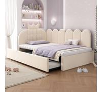 Matteo Crown Upholstered Daybed with Pull-Out Trundle Beige | Size: Single Matteo Beige Single